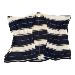 Lauren Ralph Lauren Navy and Cream Striped Pattern Shawl, One Size, Classic Wrap